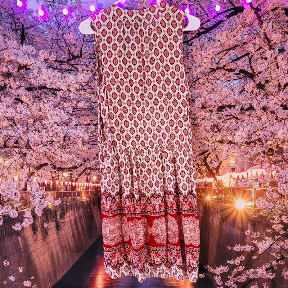 Bohemian, Red and Cream Dress - Picture 6 of 9